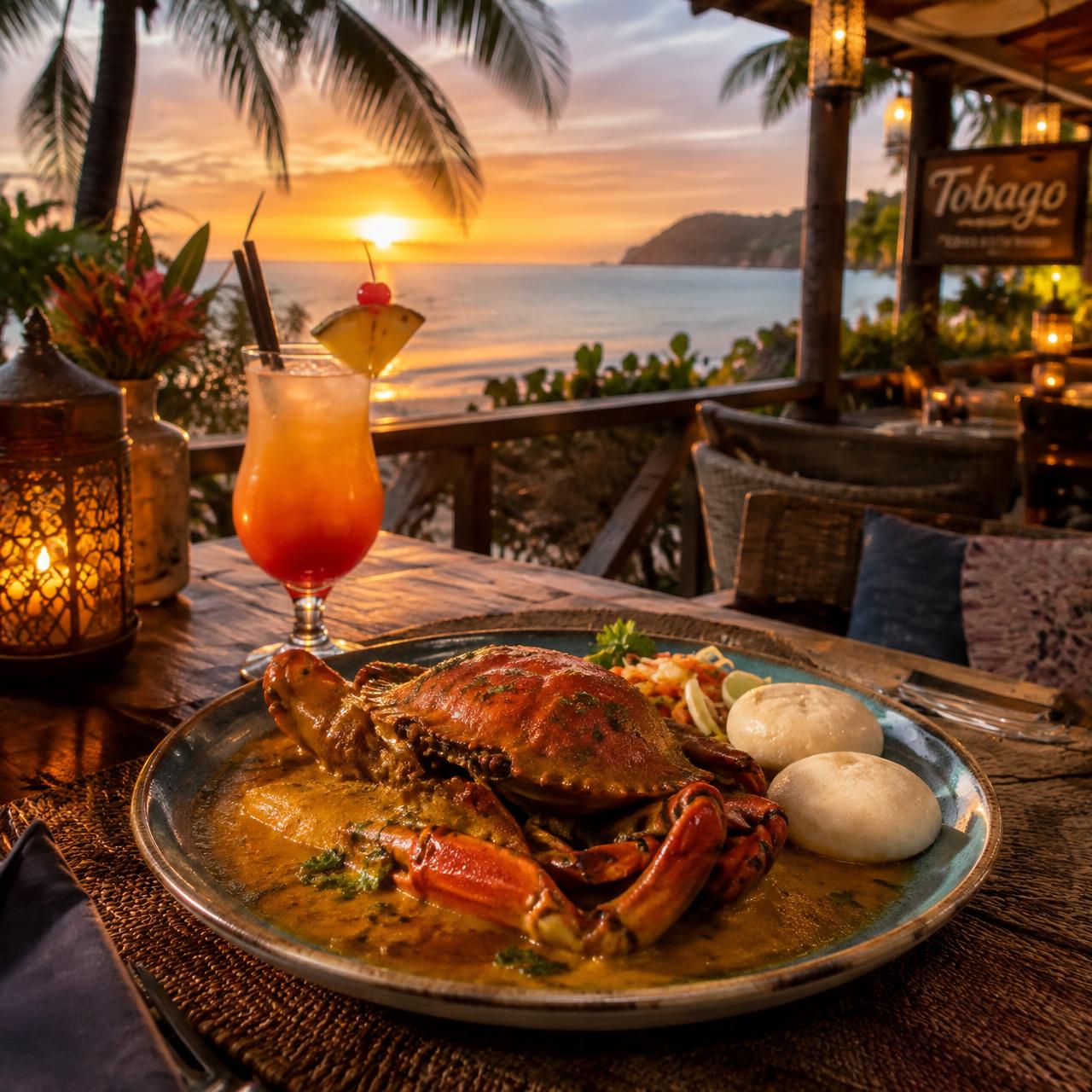 Curry crab and dumpling at sunset